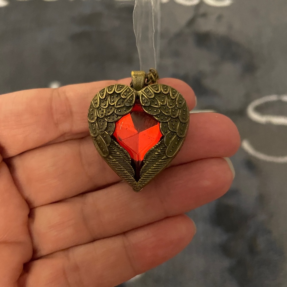 Women’s Necklace, Costume Jewelry, Heart with Wing accents